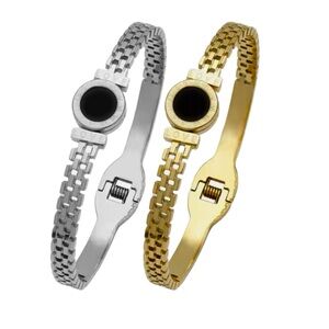 Black Stone Roman Numeral Bangle Stainless Steel